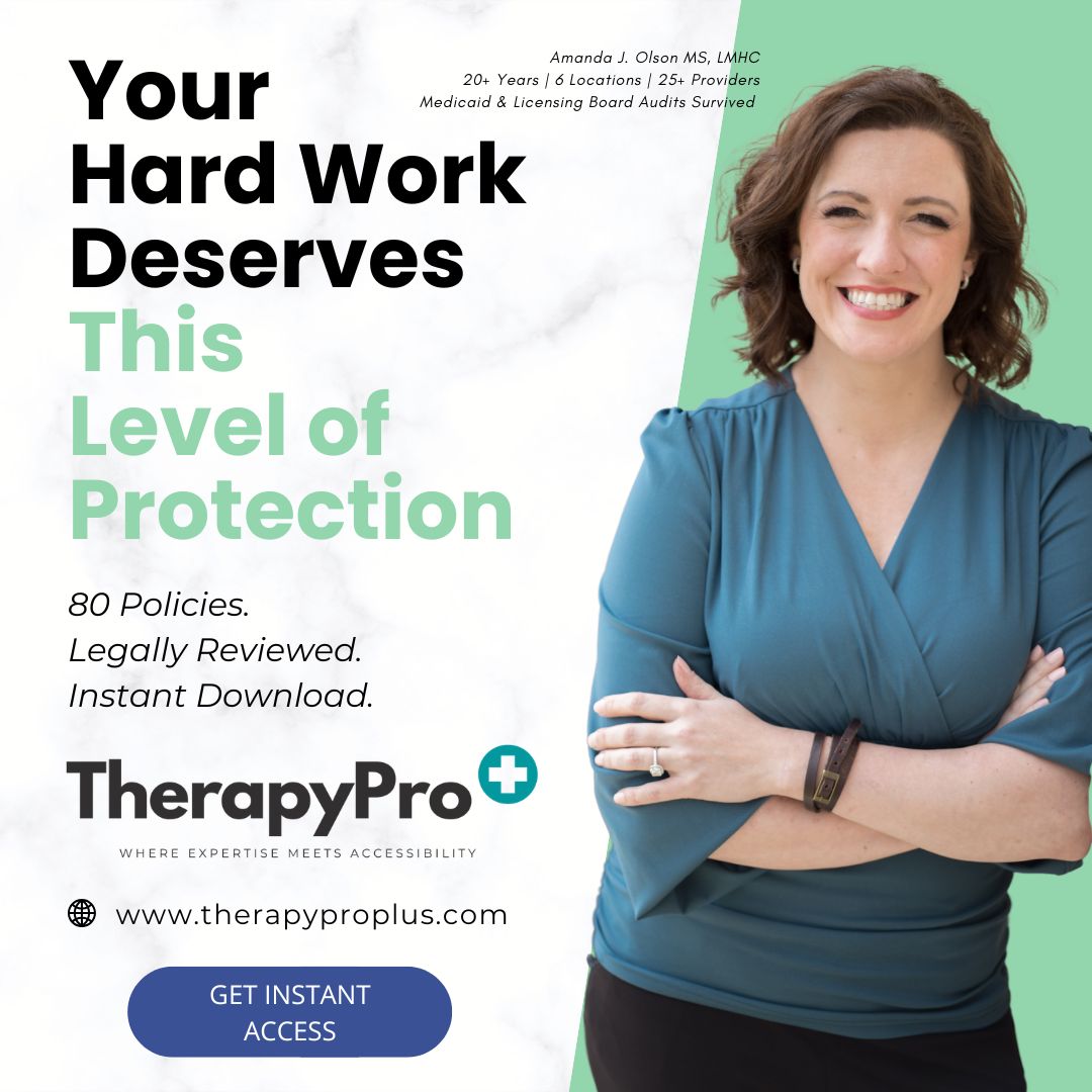 Advertisement for TherapyPro with a woman in a blue shirt against a green background