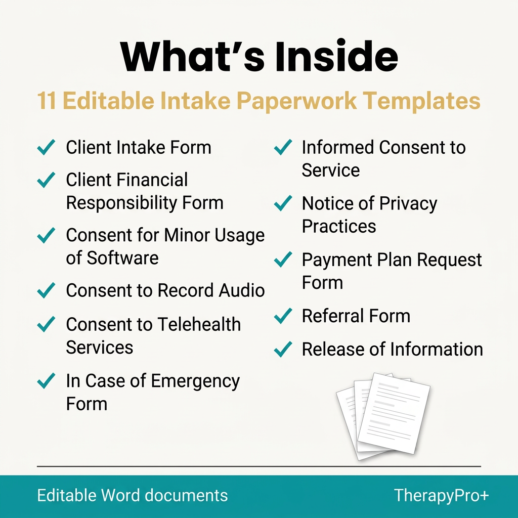 Intake Paperwork Package included templates graphic