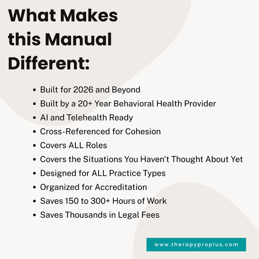 List of features of a manual for behavioral health providers, with a white background and black text.